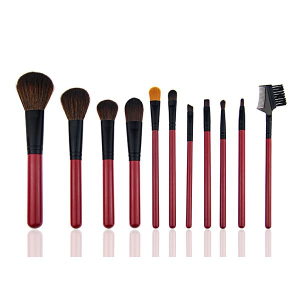 Red Beautiful Travel Foundation Makeup Brushes Professional Set 11 Piece