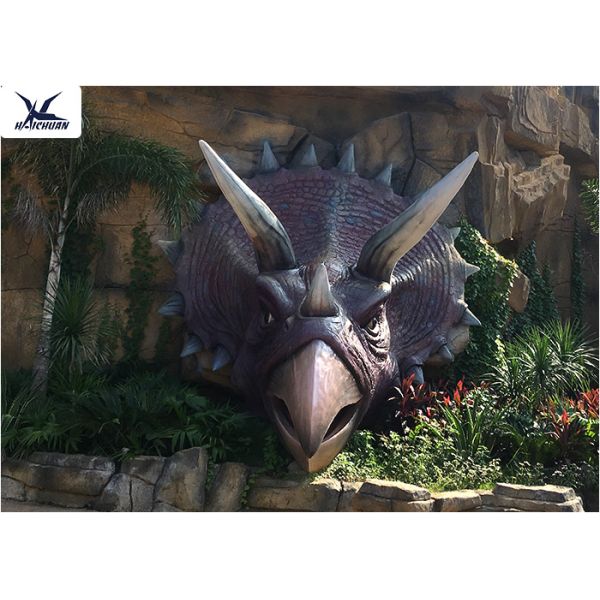 Jurassic Theme Park Life Size Fiberglass Animals Decorative Resin Dinosaur Head Statues