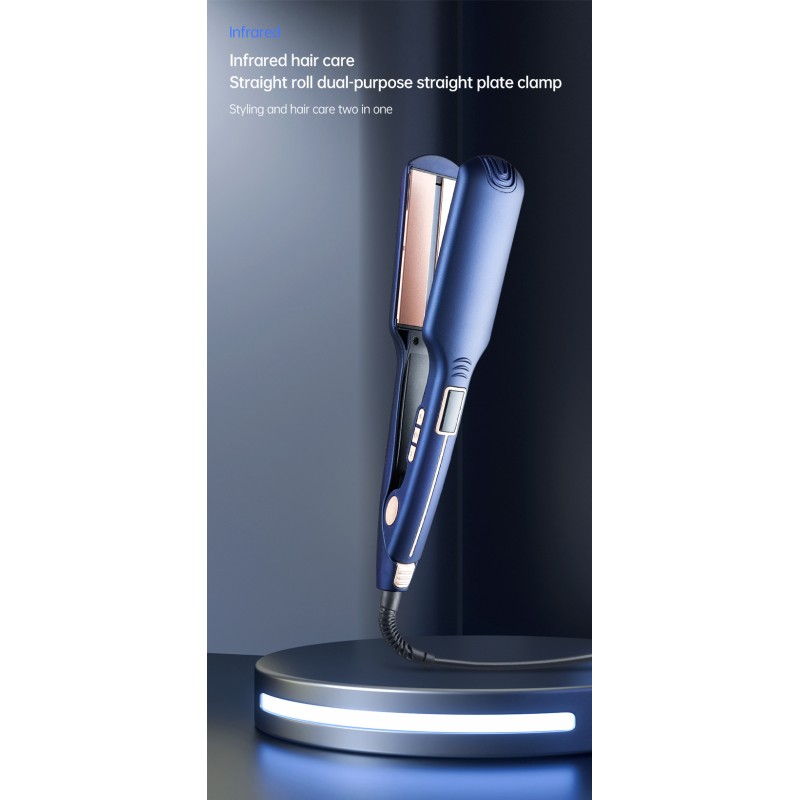 Professional Electric 2-in-1 Wide Flat Iron Hair Straightener LCD Display Custom Logo Infrared Technology Household Hotel Use