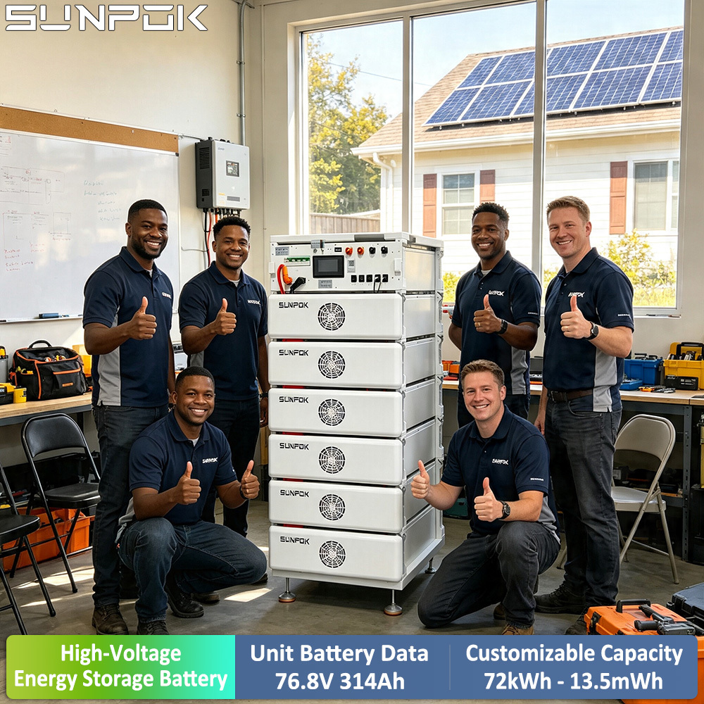 SUNPOK 76.8V 314Ah Stackable LiFePO4 Battery 150-800V HV System for Commercial