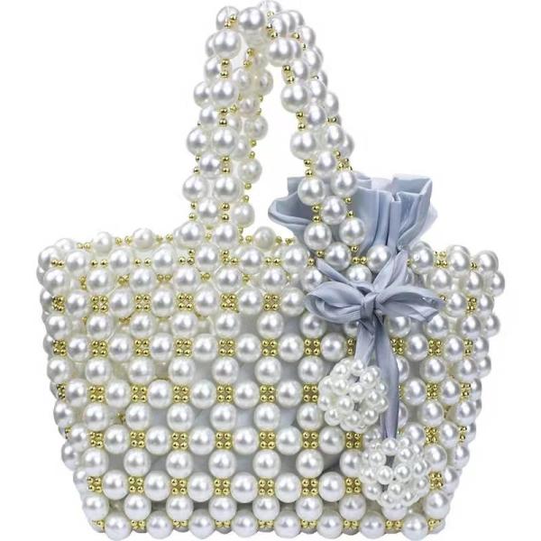 Hand Weaving Pearl Beaded Handbag Fashion Crochet white silver Color OEM ODM