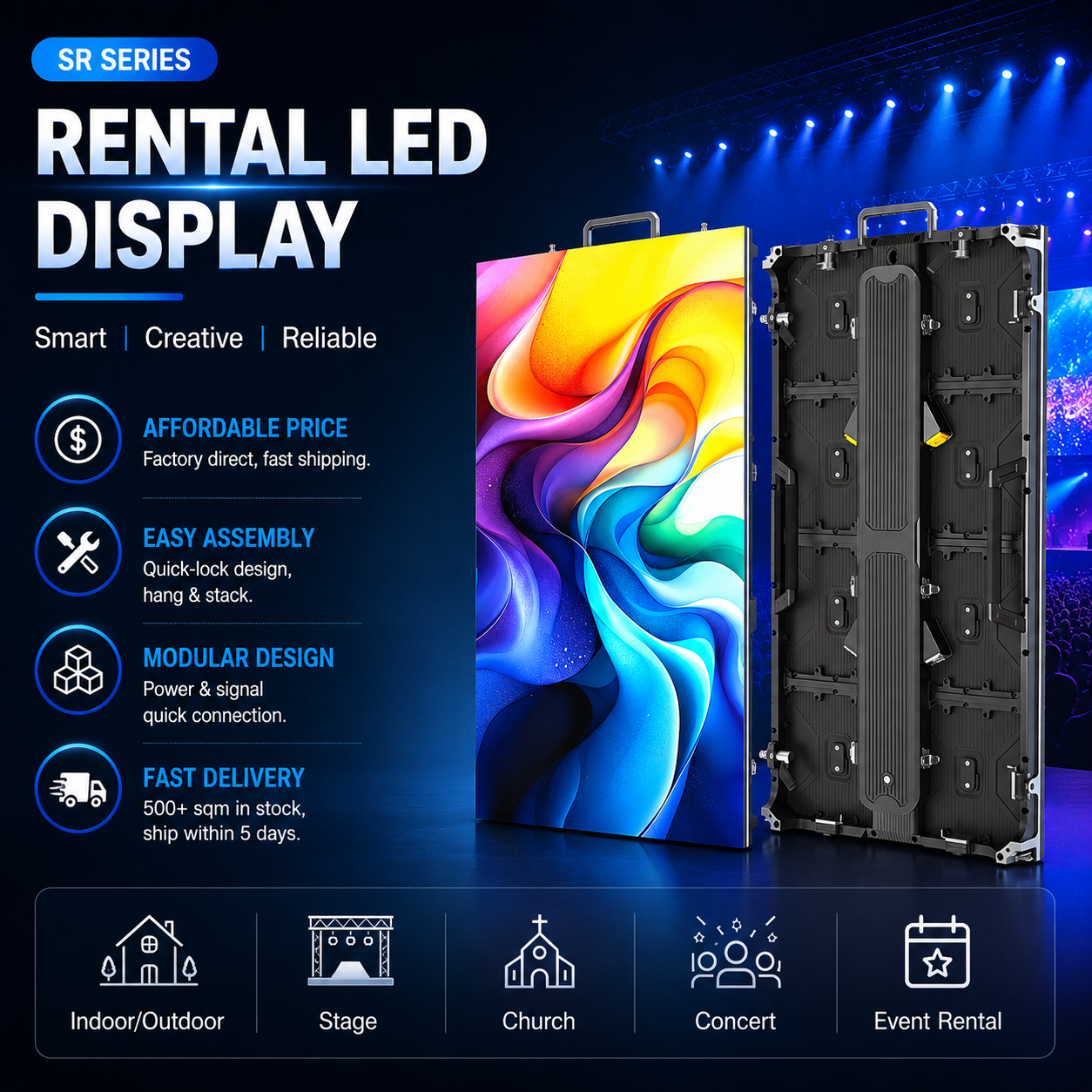 P3.91 Pixel Pitch Rental LED Display with 500x500mm Die Cast Aluminum Cabinet for Indoor Outdoor Stage Video Wall Events