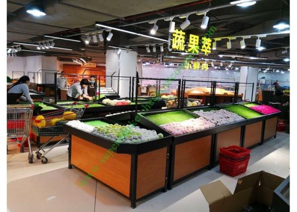 1 Layer Metal Wooden Retail Display Shelves For Grocery Shop 2 Years Warranty
