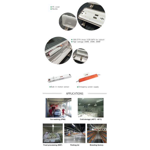 Waterproof IP66 LED Vapor Tight Linear Light for Tri-proof Fixture Car Washing Garage