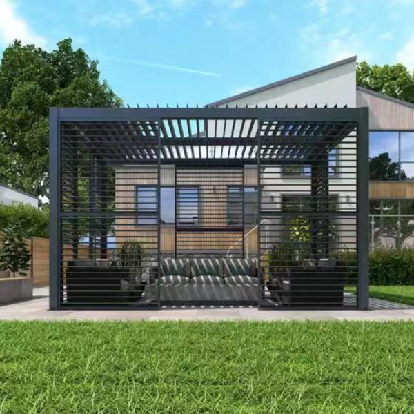 Outdoor Aluminum Bioclimatic Canopy AJUNION Waterproof Louver Garden Pergolas Bridge