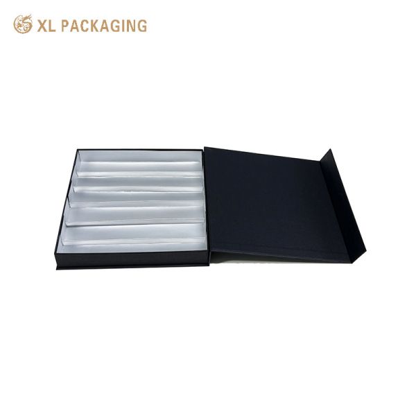 Custom Luxury Black Chocolate Box White Logo Magnet Gift Box With Paper Dividers