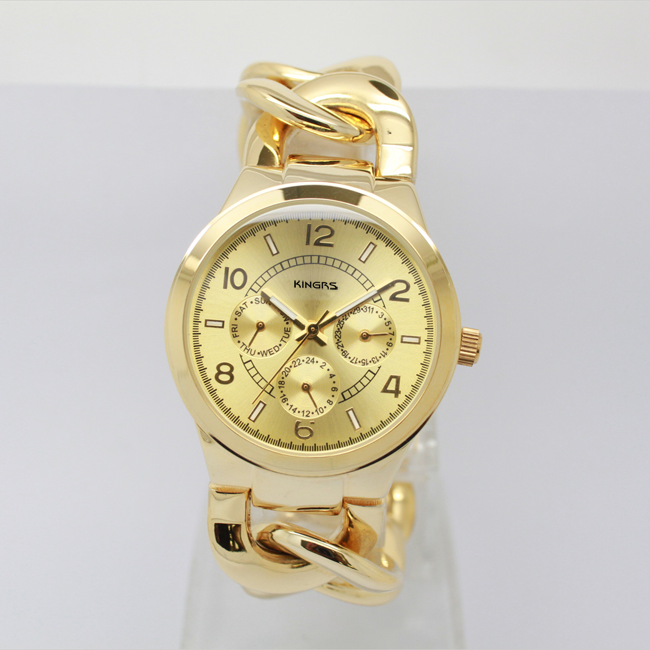 Waterproof Ladies Cowboy Link Alloy Wrist Watch With Multifunction Dial