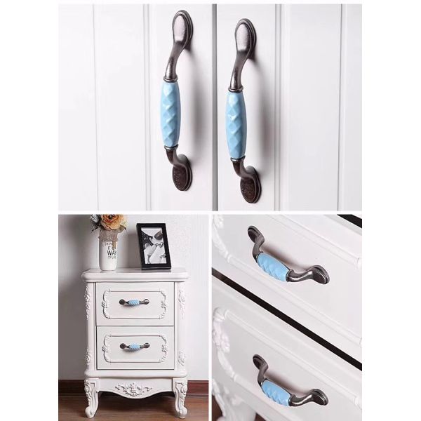 Blue Heart Ceramic Drawer Pulls Colorful Porcelain Furniture Handles Anti Brass Wardrobe Knobs
