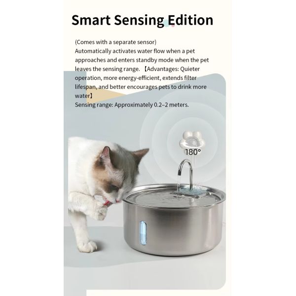 7L Large Capacity Automatic Pet Water Dispenser Intelligent Circulation Stainless Steel Chargeable Travel Bowls for Dogs Cats