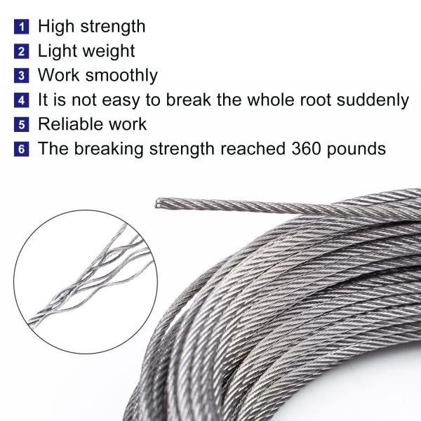 1/8 3/16 1/4 7X19 T316 Stainless Steel Cable Wire Rope for Safe Deck Railing System