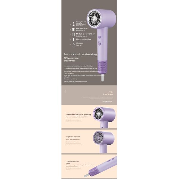 2000W Purple High Speed Blue Ray Negative Ion Revair Hair Dryer Temperature Adjustable for Household Use