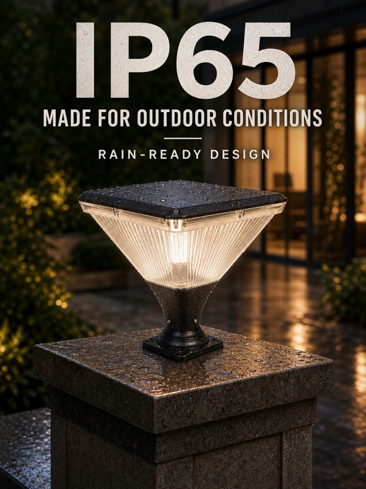 20W High Lumen 1300LM Square Solar Post Lights With Large Capacity Lithium Battery