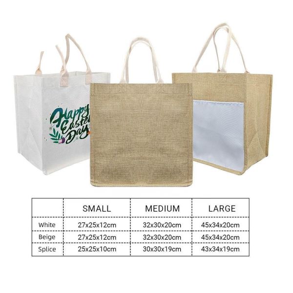 White Linen Dye Sublimation Tote Bags Custom Sublimation Beach Bags
