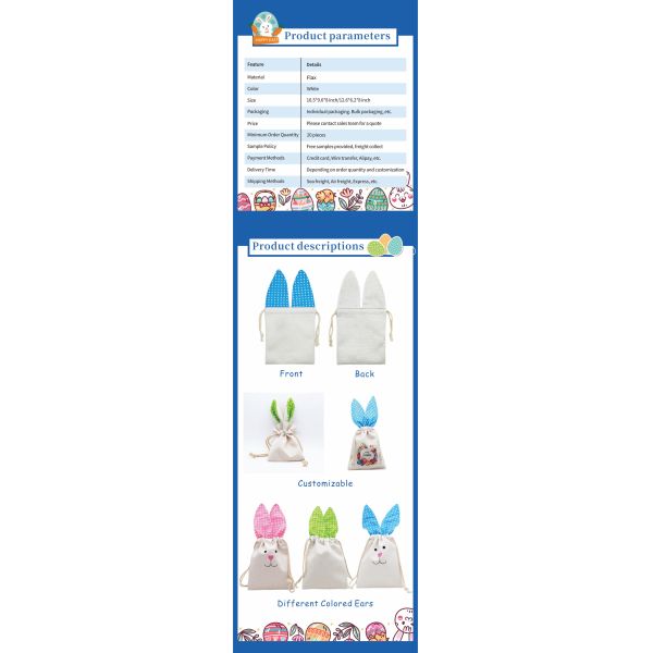 Premium Sublimation Blank Flax Easter Drawstring Bag with Bunny Ear Linen Rabbit Ear Tote Bag Blank Printed logo Sublimation Bag