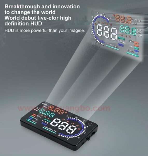 Ouchuangbo 5.5 inch multi colour auto HUD car head up display with bluetooht support  refuel RPM icon speed alarm