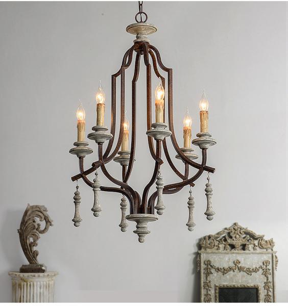 Wood teardrop Iron bronze chandelier for Living room Bedroom (WH-CI-72)