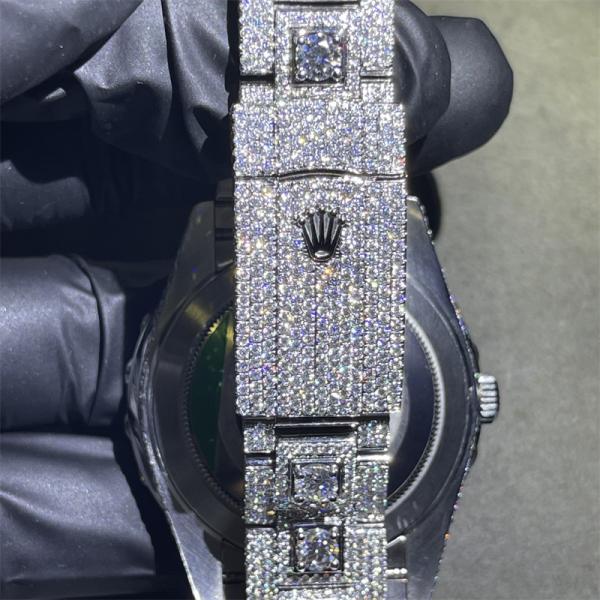 O corte brilhante redondo Moissanite Rolex olha o quartzo de Bling congelado para fora do relógio dos homens