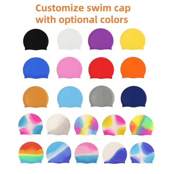 Custom Logo Printed Soft Waterproof Anti-Skid Silicone Swimming Cap for Water Sports