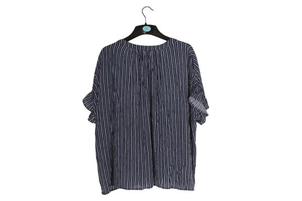100% Rayon Ladies Striped Printing Blouse Big Embroidery Striped Womens Top
