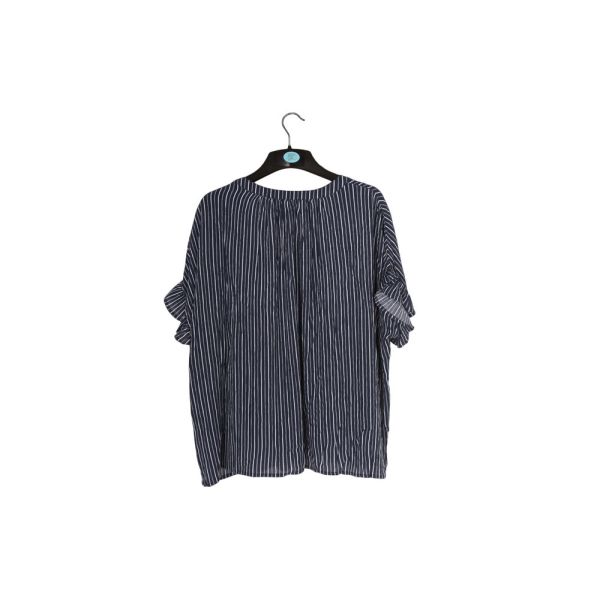 100% Rayon Ladies Striped Printing Blouse Big Embroidery Striped Womens Top