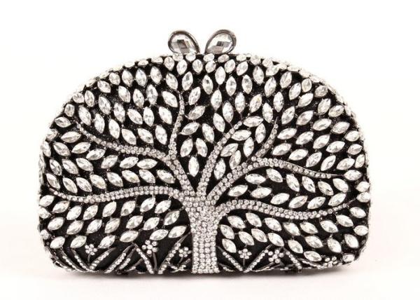 Encrusted Crystal Silver Clutch Evening Bag Large Srorage Space And Pearl Lock