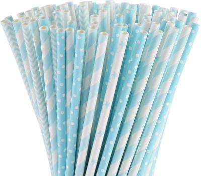 196.8mm 7.75 Inches Fat Light Blue And White Striped Paper Straws