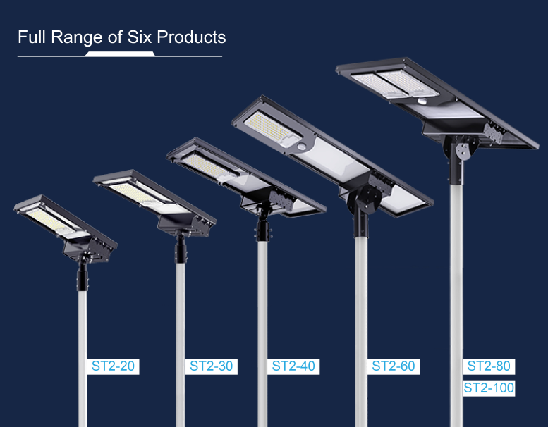 Углоустраиваемый интегрированный солнечный уличный фонарь Алюминий 30w 40w 60w 7500K