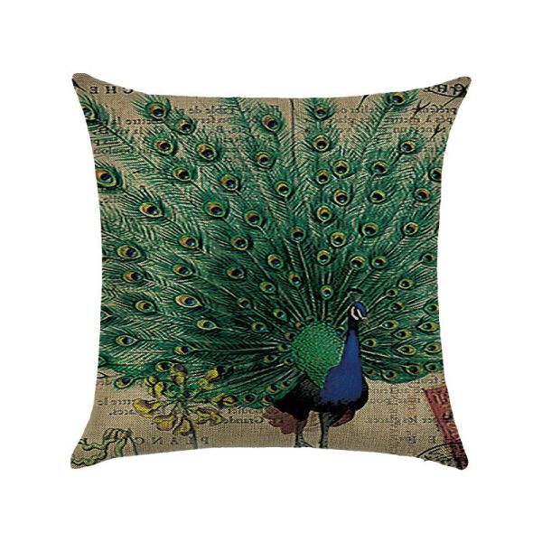 Cotton Linen peacock Throw Pillow Case Cushion Cover Home Sofa Decorative 18 X 18 Inch/45X45cm(Cover Only,No Insert)
