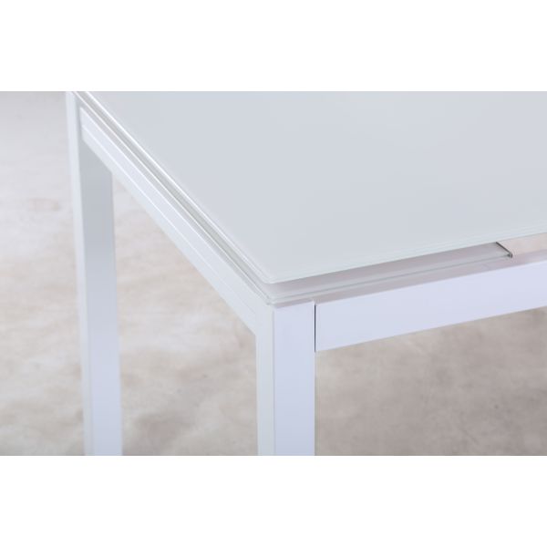 Fashion Retractable Rectangle White Tempered Glass Dining Table