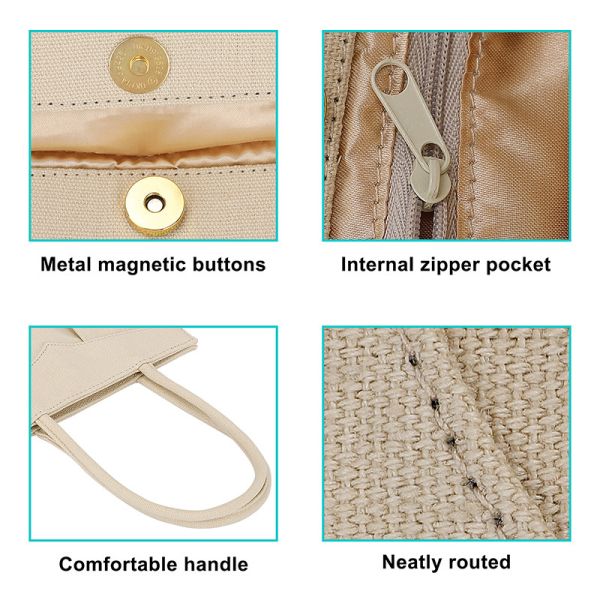 Eco Friendly Reusable Shopping Bags Sustainable Canvas Tote Bags Zipper Button 10x7