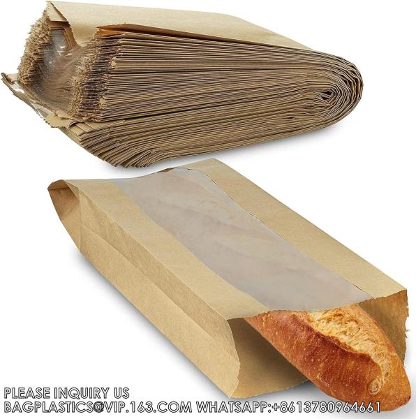 Paper Bread Bags - Kraft Brown Bakery Bags With Window Breathable Bread bags for Homemade Bread Gift Giving