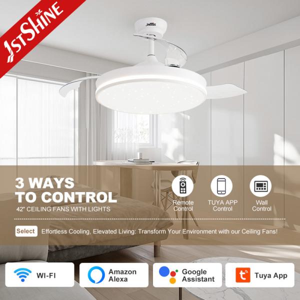 Moderno Design 1stshine Branco Estrelado LED Ventilador de teto com lâminas ocultas e DC Motor