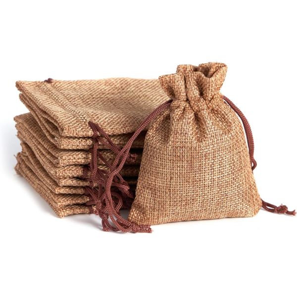 3x4 Inch Linen Burlap Bags with Drawstring Reusable Jewelry Pouches Craft Gift Bags for Christmas