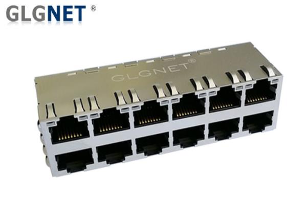 Magnetic RJ45 Connector 2 x 6 Ports with Yellow Green LEDs Through Hole Mounting