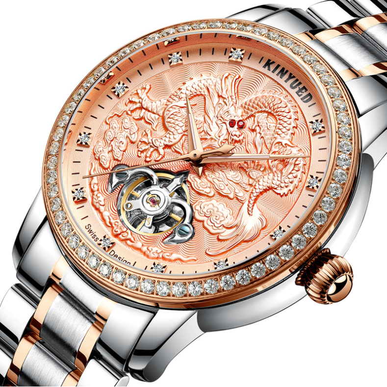 Automatic Movement Stainless Steel Wristwatch Drogon Embossed Dial