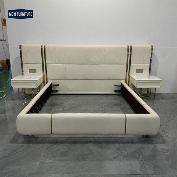 Soft Bed Luxury Modern Bedroom Set Single King Upholstered Leather Storage Swivel Wooden Frame Home Furniture