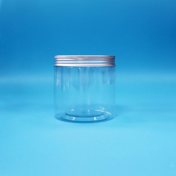 Círculo de boca ancha redonda transparente PET plástico dulces de comida tarro de galletas tapa de aluminio