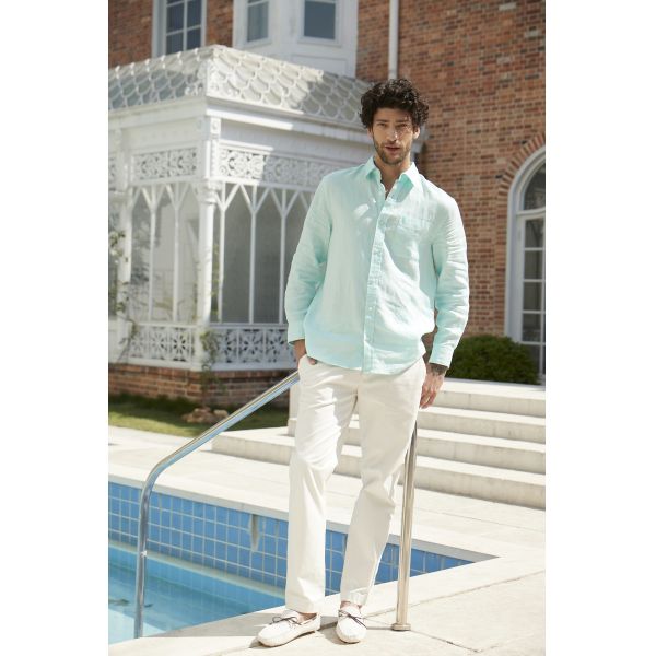 Water Green Long Dress Business Linen Men'S Pajamas