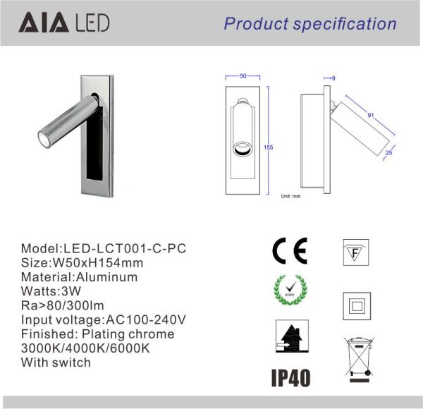 hotel led flexible arm book reading wall light/led reading light 12v/headboard wall light for bedside