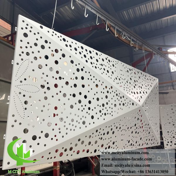 revêtement de façade extérieure feuille de métal 3D design perforation modèle revêtement PVDF
