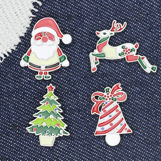 Christmas decoration metal tree Santa Claus ornament brooch lapel badge enamel pin for Xmas gift