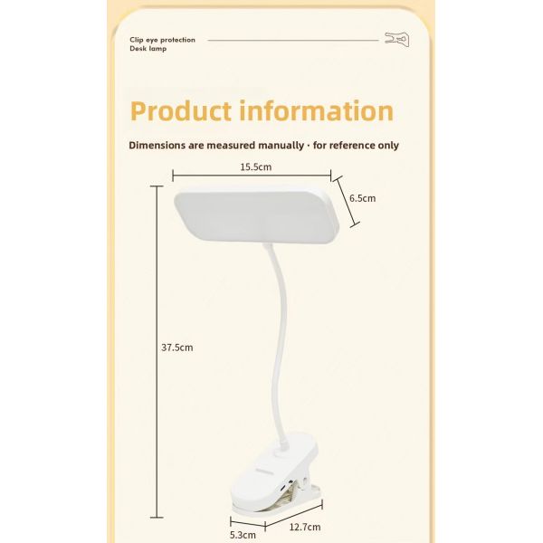 Modern LED Reading Desk Lamp with Three-Color Temperature Adjustment Square Plastic Shade Charging Function