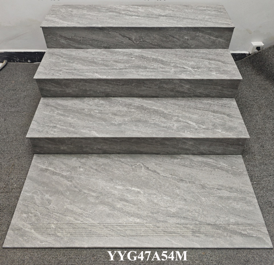 Gray Beige Moisture-proof 470x1200mm Matt Ceramic Staircases Step and Riser For Balcony