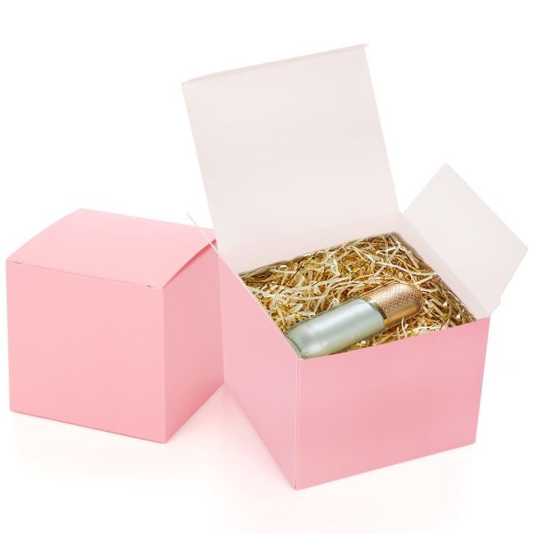 L*W*H cm Custom Recycle Folding Square Shopping Gift Box Pink Recyclable Rigid Ivory Board Paper Box