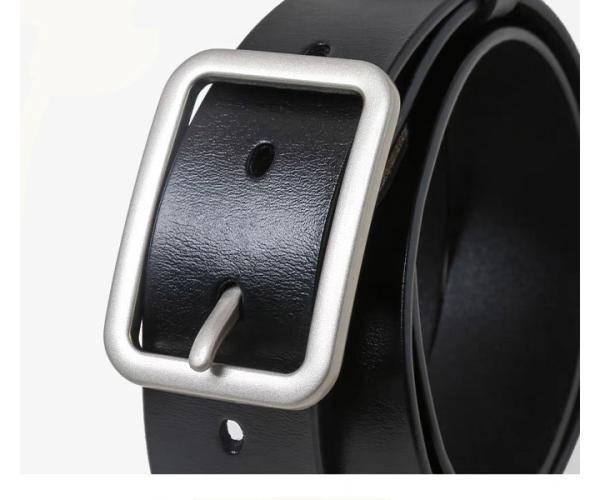 4.0cm Width Mens Casual Leather Belt Rectangle Old Silver Buckle