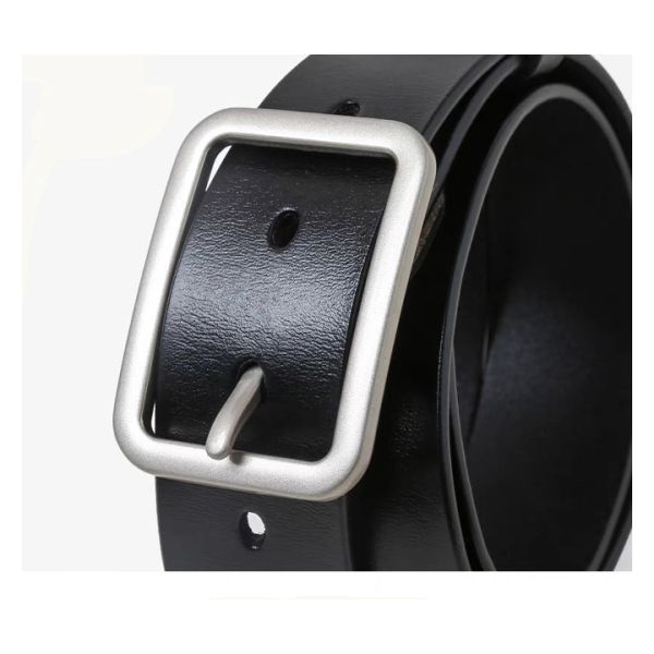 4.0cm Width Mens Casual Leather Belt Rectangle Old Silver Buckle