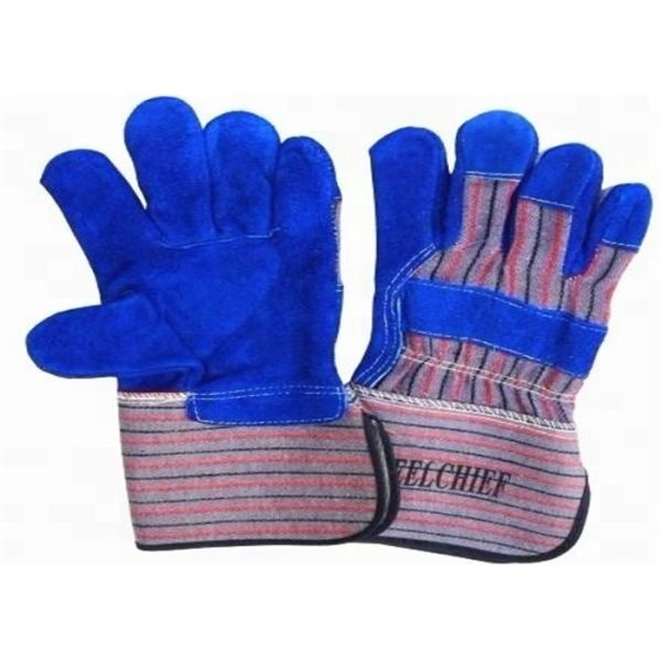Heavy Duty Leather Safety Gloves Stripe Cotton Fabric Material CE Approved