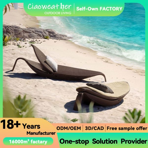 Coupe pas de la piscine extérieure Leaf Design imperméable à l'eau épais cadre en aluminium PE rotin Handwoven chaise de lit solaire lit fauteuils roulants