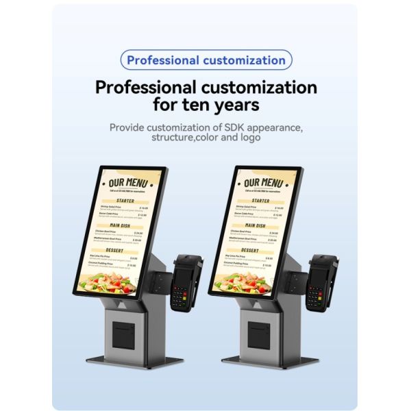 21.5 inch Desktop Self Ordering Pos Printer Ordering Kiosk Digital Restaurant Menu Self Payment Kiosks