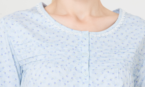 Quick Dry Ladies Night Dresses Sleepwear Blue Printed With Violet Small Flower